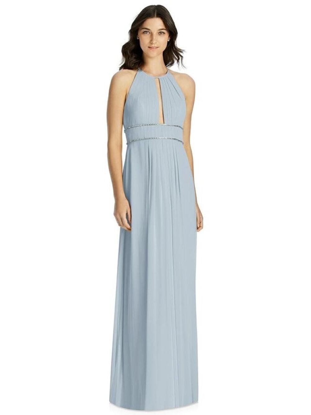 Jenny Packham Platinum Gray Chiffon Jeweled Sleeveless Halter Dress Size 10 NWT